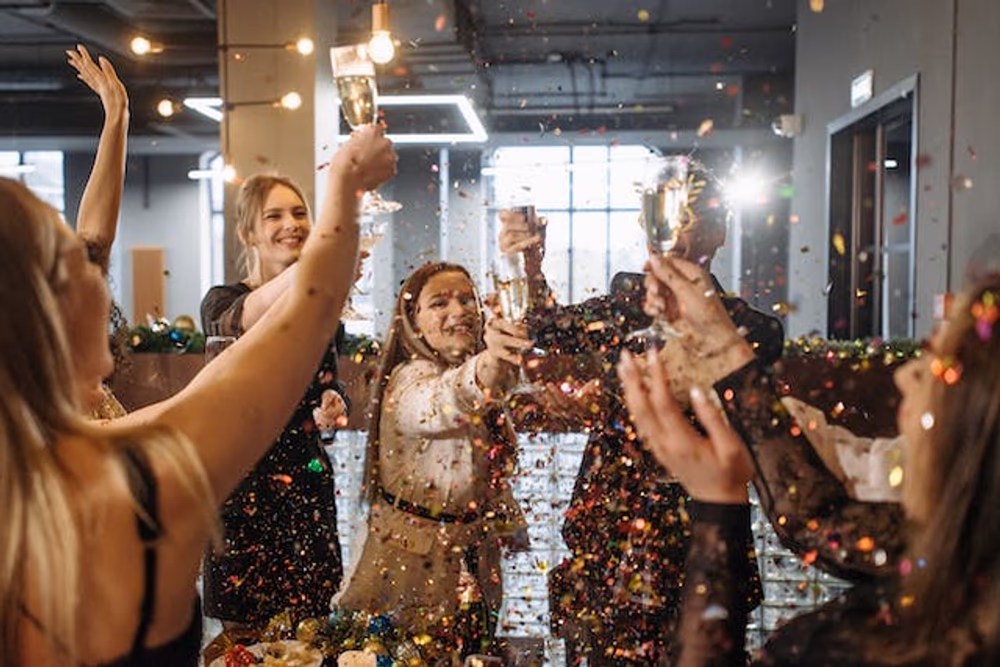 Employees celebrating in an office