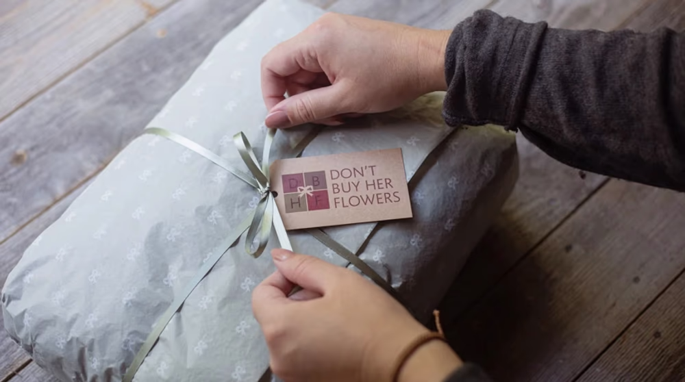 DBHF gift box being wrapped